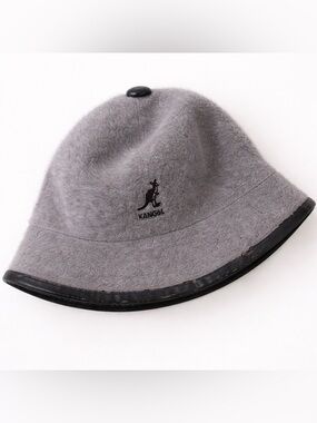 Kangol Gray Wool Blend Bucket Hat with Black Trim - Real Fur